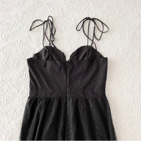NWOT Lulus Romantic Spot Black Polka Dot Mesh Tiered Midi Dress - Picture 5 of 8